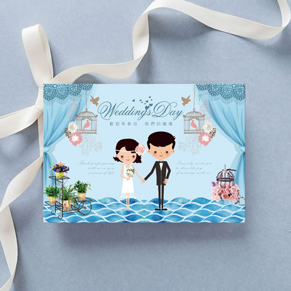 P-027A 幸福藍調 摺頁式婚禮喜帖｜清新藍色設計