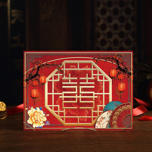 P-119 囍窗花語 明信片婚禮喜帖｜中式喜宴喜帖
