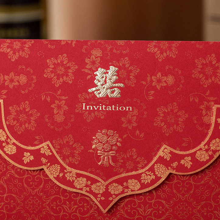 經典紅金喜帖 W-008 局部特寫